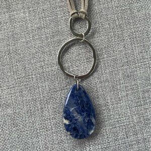 Sodalite Pendant Necklace with Silver Ring & Suede Cord